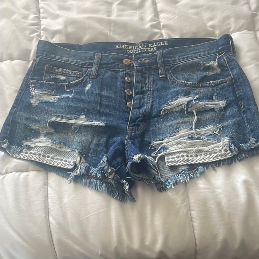 American Eagle Outfitters Distressed Blue Denim Shorts